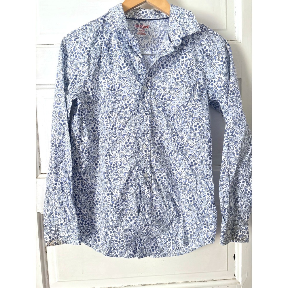 Cat & Jack Boys Blue Floral Long Sleeve Button Down Dress Shirt Size L 12/14